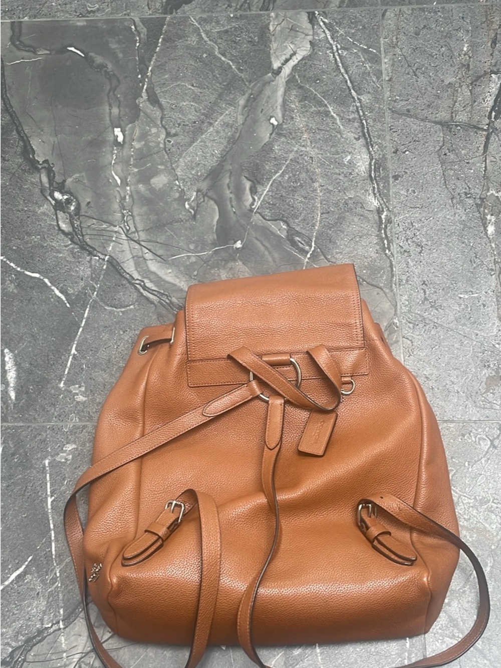 Coach Pebbled Leather Drawstring Backpack in Cognac - Picture 3 of 6